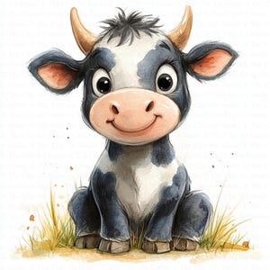 Clipart de vaca de dibujos animados / 10 archivos JPG de alta calidad / Descarga digital / Clipart de vaca linda / Ternero / Clipart de acuarela / Manualidades de papel / Diario basura