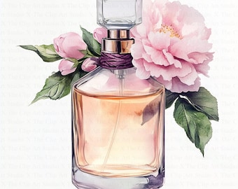 Floral Perfume Bottle Clipart | 10 High Quality JPGs | Digital Download | Printable Watercolor Clipart | Paper Craft | Perfumes Clipart