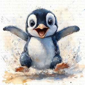 Clipart de pingüino bebé / 10 archivos JPG de alta calidad / Descarga digital / Creación de tarjetas / Clipart de animales lindos / Manualidades de papel digitales / Arte infantil