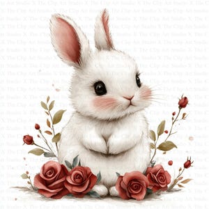Fluffy Bunny in Roses Clipart | 10 High Quality JPGs | Digital Download | Paper Craft | Junk Journal | Floral Bunny | Scrapbooking | Clipart