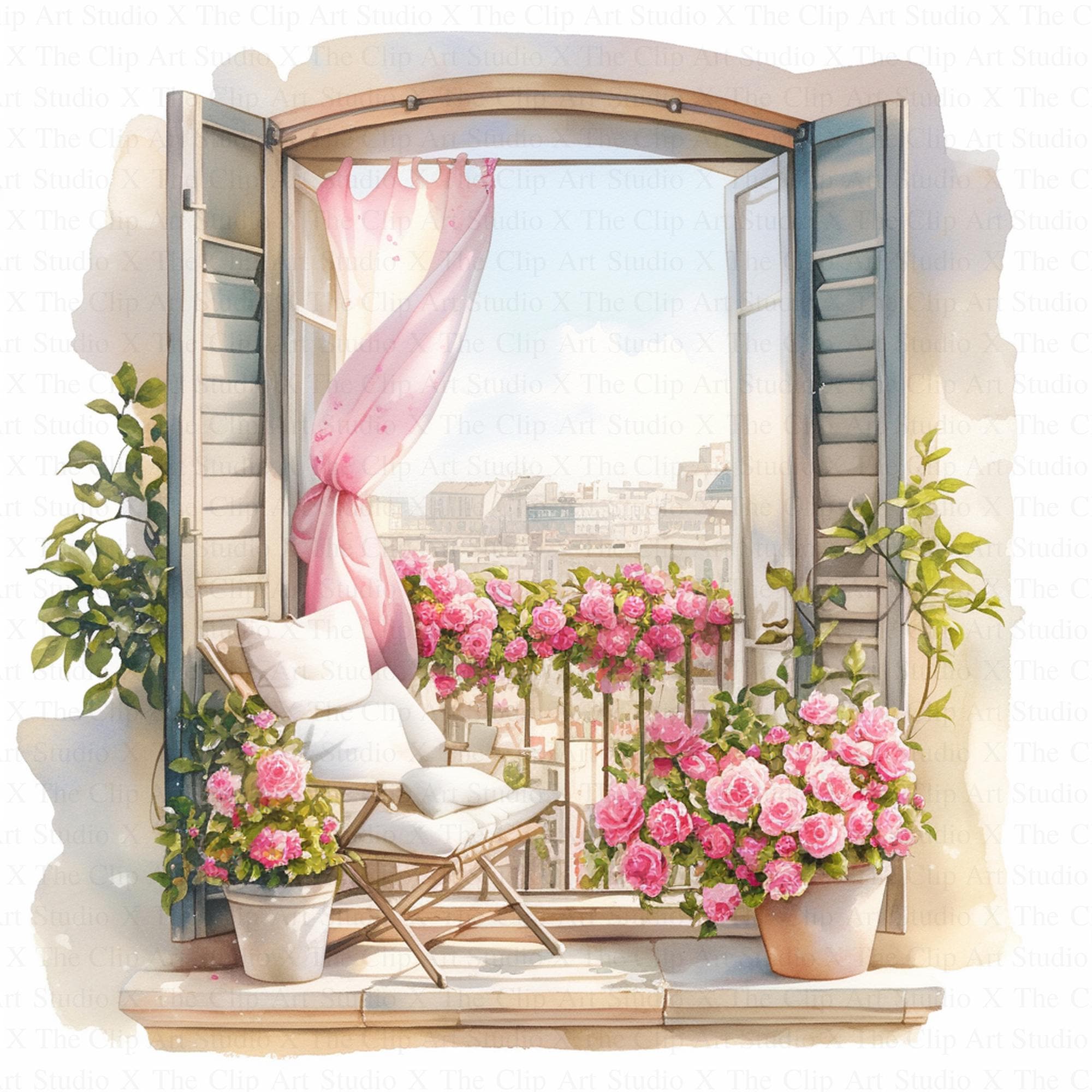 Floral Balcony Clipart | 10 High Quality JPG | Digital Download