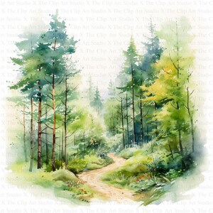 Forest Landscape Clipart | 10 High Quality JPGs | Instant Digital Download | Card Making | Mixed Media | Digital Paper Craft, Watercolor Art