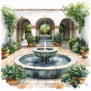 Cloister Fountains Clipart | 10 High Quality JPGs | Digital Download | Nursery Art | Card Making | Fountain Clipart | Digital Paper Craft