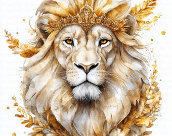 Golden Lion Clipart | 10 High Quality JPGs | Digital Download | Watercolor Clipart | Digital Paper Crafts | Junk Journal | Scrapbooking