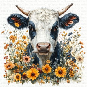 Cow & Flowers Clipart | 10 High Quality JPGs | Instant Digital Download | Card Making | Clipart | Cute Cow, Digital Paper Craft, Nursery Art