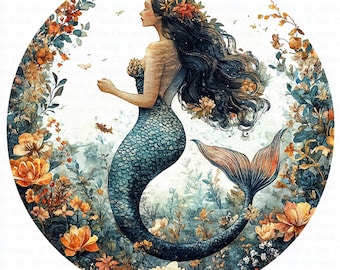 Floral Mermaid Clipart | 10 High Quality JPGs | Digital Download | Vintage Mermaid | Watercolor Clipart | Digital Paper Craft | Junk Journal