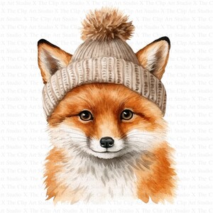 Fuchs mit Hut Clipart | Hochwertige JPGs | Digitaler Download | Winter Fuchs Baby | Druckbare Aquarell Clipart | Papiermodelle | Junk Journal