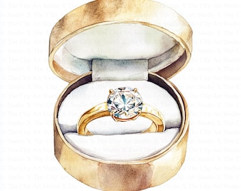 Engagement Ring Box Clipart | 10 High Quality JPG | Digital Download | Printable Watercolor Clipart | Paper Crafts | Wedding Rings Clipart