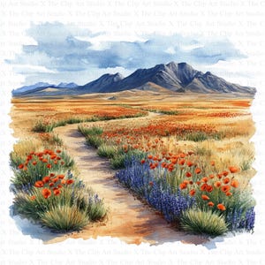 Watercolor Steppe Landscape Clipart | 10 High Quality JPGs | Digital Download | Digital Paper Craft | Card Making | Mixed Media, Nursery Art