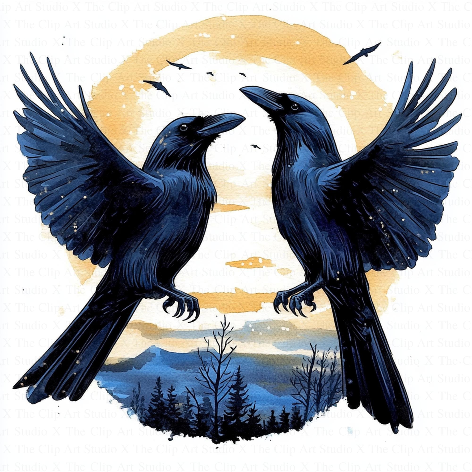 Two Crows Clipart 10 High Quality Jpgs Digital Download Crow Logo ...