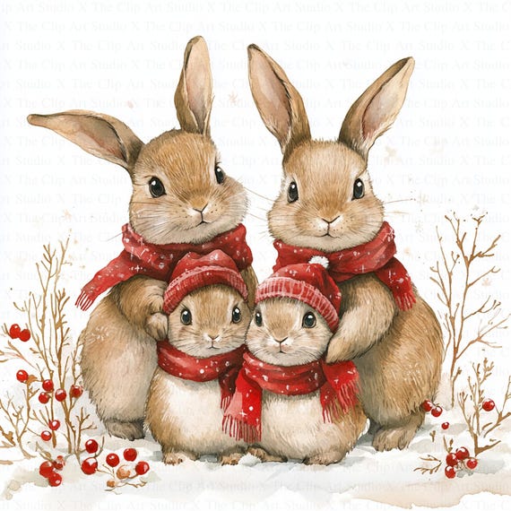 ウサギの家族のクリスマス クリップアート | 10 個の高品質 JPG