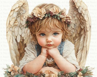 Baby Angel Clipart | 10 High Quality JPGs | Digital Download | Christmas Angel Clipart | Digital Clipart | Watercolor Clipart | Paper Craft