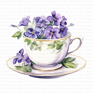 Clipart di tazze da tè floreali / 10 JPG di alta qualità / Download digitale / Artigianato di carta / Diario spazzatura / Set da tè floreale / Clipart acquerello stampabile