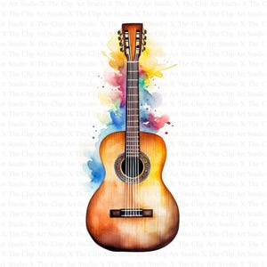 Akoestische gitaar clipart | 10 JPG's van hoge kwaliteit | Directe digitale download | Kaarten maken | Gitaarclipart | Digitaal papiermodel | Kwekerijkunst