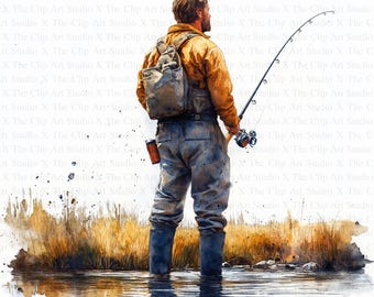 水彩画「釣り人」 水彩画（釣り人）