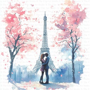 Clipart de pareja de enamorados en París / 10 archivos JPG de alta calidad / Descarga digital / Clipart de San Valentín / Fabricación de tarjetas / Manualidades con papel digital