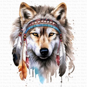 Tribal Wolf Clipart | 10 High Quality JPGs | Digital download | Printable Watercolor Clipart | Paper Crafts | Junk Journals, Black and White