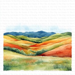 Steppe Landscape Clipart | 10 High Quality JPGs | Instant Digital Download | Digital Paper Craft | Watercolor Art | Card Making, Mixed Media