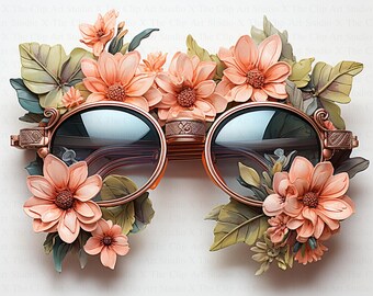 Vintage Floral Sunglasses Clipart 10 High Quality Jpgs Digital