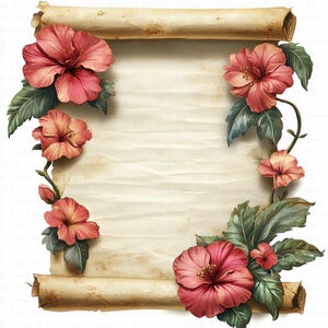 Vintage scroll-clipart | 10 JPG&#39;s van hoge kwaliteit | Digitale download | Oud papier met bloemen | Aquarel clipart | Digitaal papiermodel | Journalen