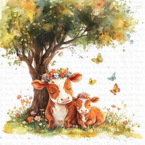 Clipart vache et veau | 10 fichiers JPG de haute qualité | Téléchargement numérique instantané | Fabrication de cartes | Clipart | Vache mignonne | Créations numériques en papier | Art pour chambre d&#39;enfant