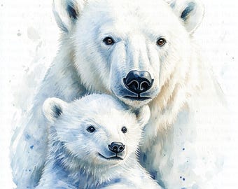 シロクマのクリップアート10点、印刷可能な水彩クリップアート、高品質