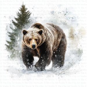 Bear in Winter Clipart | 10 High Quality JPGs | Digital Download | Junk Journals | Scrapbooking | Watercolor Clipart | Digital Paper Crafts