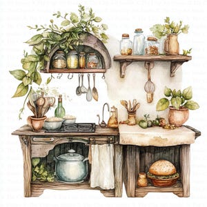 Watercolor Fairy Kitchen Clipart | 10 High Quality Jpgs | Digital ...