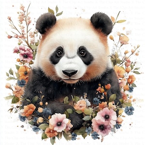 Floral Panda Clipart | 10 High Quality JPGs | Digital Download | Watercolor Clipart | Digital Paper Craft | Junk Journal | Scrapbooking