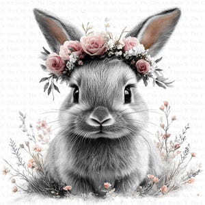 Cute Floral Bunny Clipart | 10 JPGs de alta qualidade | Download digital | Scrapbooking | Artesanato em papel digital | Diário de lixo | Clipart de aquarela