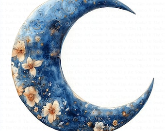 Boho Moon Clipart | 10 High Quality JPGs | Digital Download | Junk Journal | Scrapbooking | Moon Wall Art | Watercolor Clipart | Paper Craft