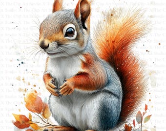 Watercolor Squirrels Clipart | 10 High Quality JPGs | Instant Digital Download | Cute Squirrels Clipart | Nursery | Card Making | Journaling