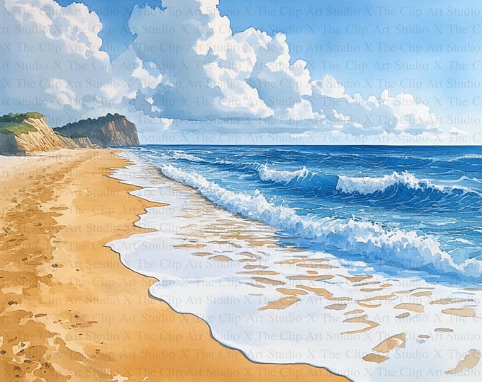 Watercolor Coastal Beach Ocean Clipart | 5 High Quality Jpgs | Digital ...