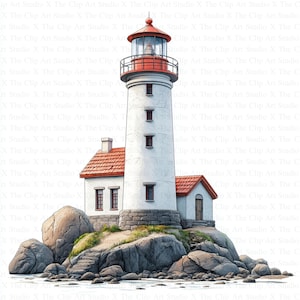 Lighthouse Clipart | 10 High Quality JPGs | Digital Download | Paper Craft | Junk Journals | Printable Watercolor Clipart | Scrapbooking
