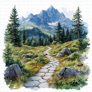 Mountain Trail Clipart | 10 High Quality JPGs | Instant Digital Download | Watercolor Art | Card Making | Mixed Media | Digital Paper Craft