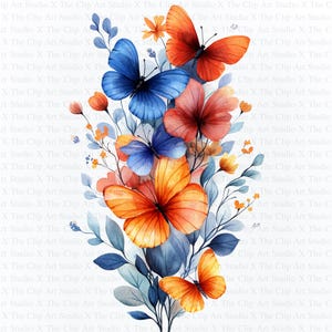 Flowers Butterfly Clipart | 10 High Quality JPGs | Digital download | Nursery Art | Card Making | Digital Paper Craft | Butterfly Watercolor