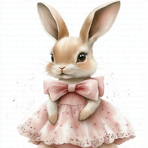 Cute Bunny in Pink Dress Clipart | 10 High Quality JPG | Instant ...