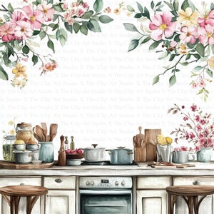 Vintage Floral Kitchen Clipart | 10 High Quality JPGs | Digital download | Paper Crafts | Junk Journals | Shabby Chic | Watercolor Clipart
