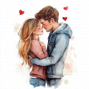 Clipart couple amoureux | 10 fichiers JPG de haute qualité | Téléchargement numérique | Amoureux | Ados romantiques | Clipart aquarelle | Créations en papier | Journal indésirable