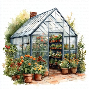 Clipart de Estufa de Jardim | 10 JPGs de Alta Qualidade | Download Digital | Planejador Digital | Clipart de Aquarela | Artesanato em Papel | Diário de Lixo