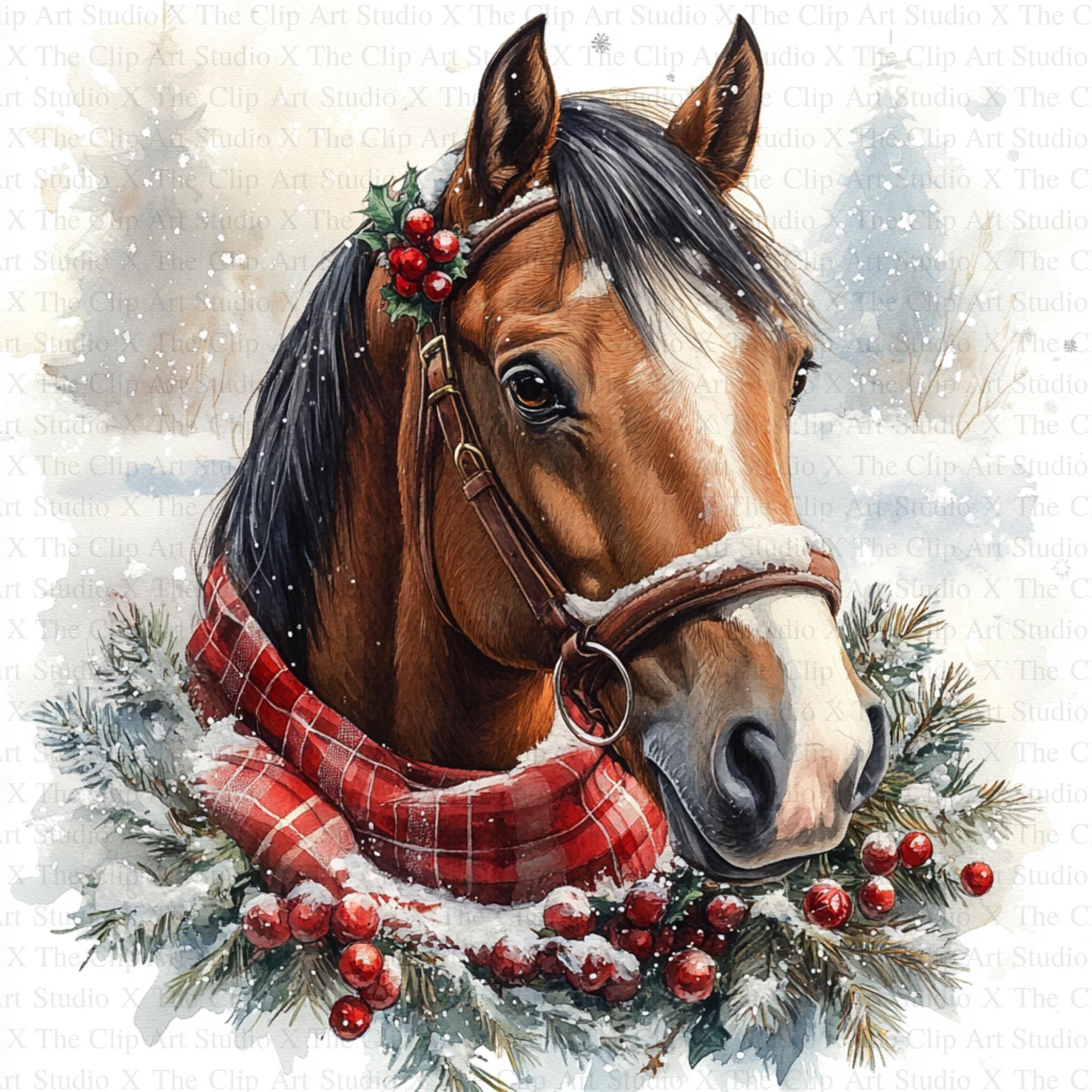 Christmas Horses Clipart | 10 High Quality Jpgs | Digital Download ...