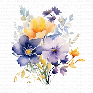 Abstract Flowers Clipart | 10 High Quality JPGs | Digital Download | Flowers Print | Watercolor Clipart | Digital Paper Craft | Junk Journal