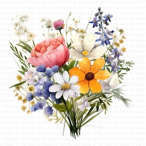 Wildflowers Bouquet Clipart | 10 High Quality JPGs | Digital Download | Paper Craft | Junk Journals | Wildflowers | Watercolor Clipart | Art