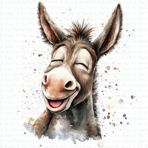 Watercolor Funny Donkey Clipart | 10 High Quality JPGs | Digital Download | Junk Journals | Clip Art | Scrapbooking | Digital Paper Craft