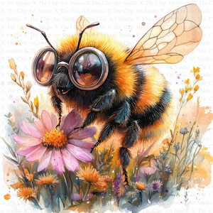 Watercolor Bumblebee Clipart | 10 High Quality JPGs | Instant Digital Download | Card Making | Clip Art | Digital Paper Craft | Nursery Art