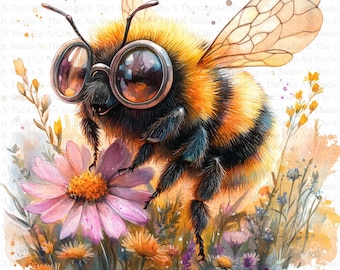 Clipart de abejorro en acuarela / 10 archivos JPG de alta calidad / Descarga digital instantánea / Creación de tarjetas / Clip Art / Manualidades digitales en papel / Arte infantil