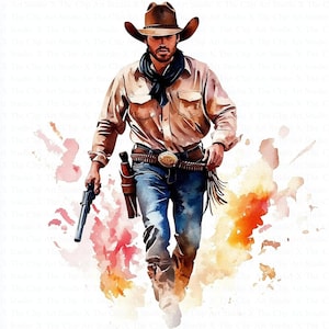 Cowboy Clipart | 10 High Quality JPGs | Digital Download | Paper Craft | Junk Journal | Wild West Cowboy | Printable Watercolor Clipart