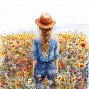 Girl In Blumen Clipart | 10 hochwertige JPGs | Digitaler Download | Aquarell Clipart | Papiermodelle | Junk Journal | Wildblumen Clipart