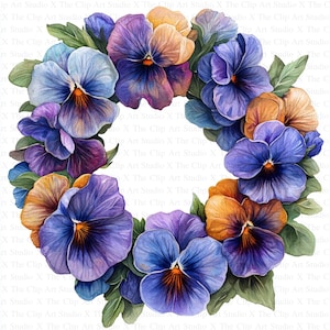 Watercolor Pansies Wreath Clipart | 10 High Quality JPGs | Digital Download | Botanical Art | Card Making | Clip Art | Digital Paper Craft