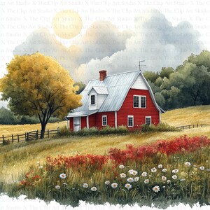 Farmhouse Clipart | 10 High Quality JPGs | Digital Download | Card Making | Mixed Media | Digital Paper Craft | Nursery Art | Watercolor Art